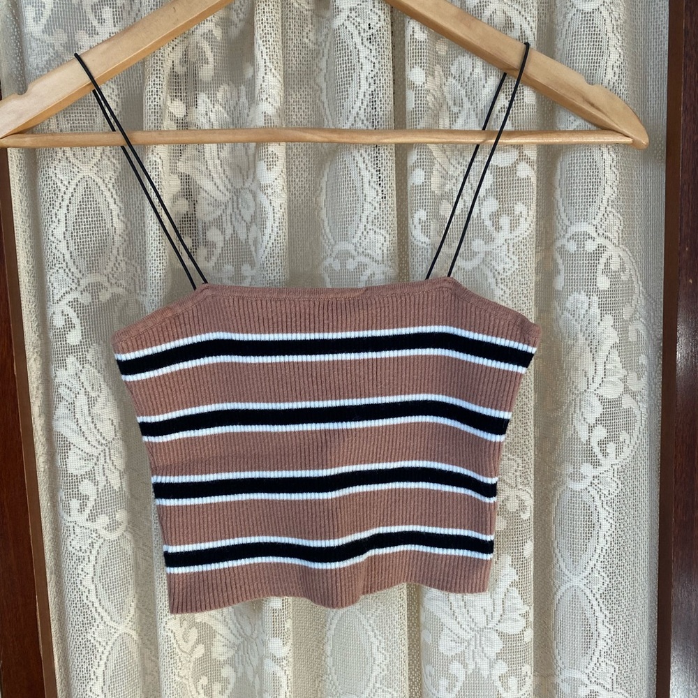 Brown and Black Striped Cropped Kendal and Kylie Tank Top